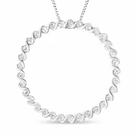 Silver 3/4 Cttw Round Diamond Spiral Curved Circle Pendant 18" Necklace