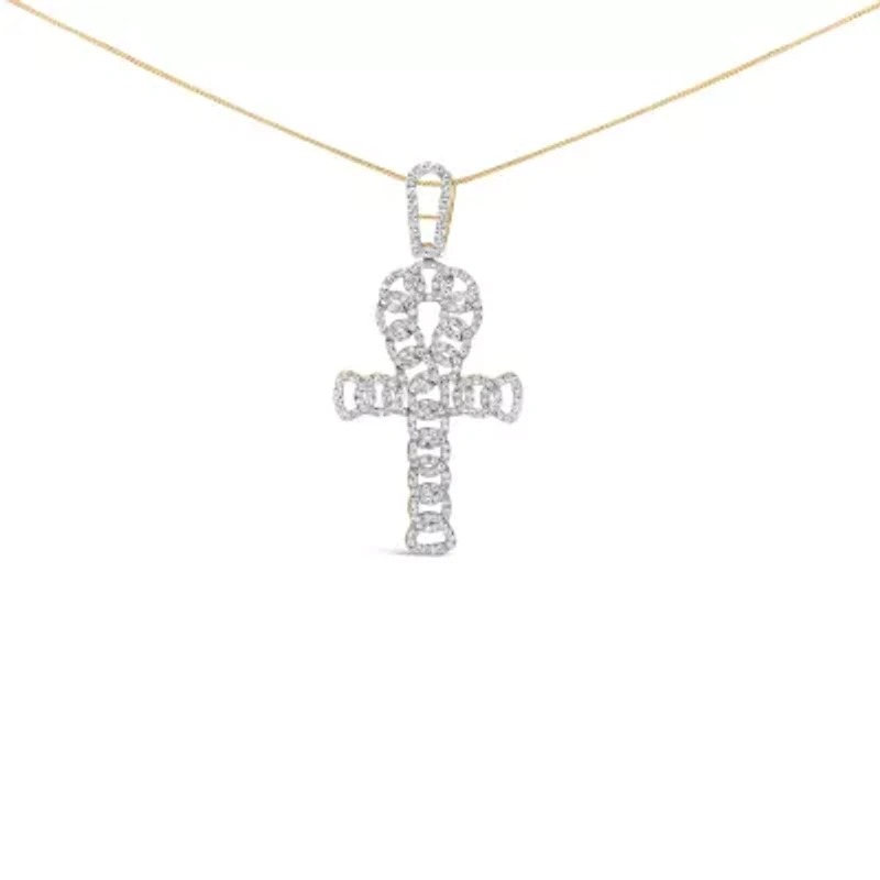 10K Yellow Gold 1.00 Cttw Ankh Cross Pendant -18" Inches