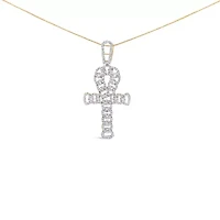 10K Yellow Gold 1.00 Cttw Ankh Cross Pendant -18" Inches