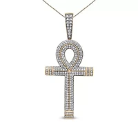 10K Yellow Gold 1 7/8 Cttw Diamond Ankh Cross Pendant for Men - NO CHAIN
