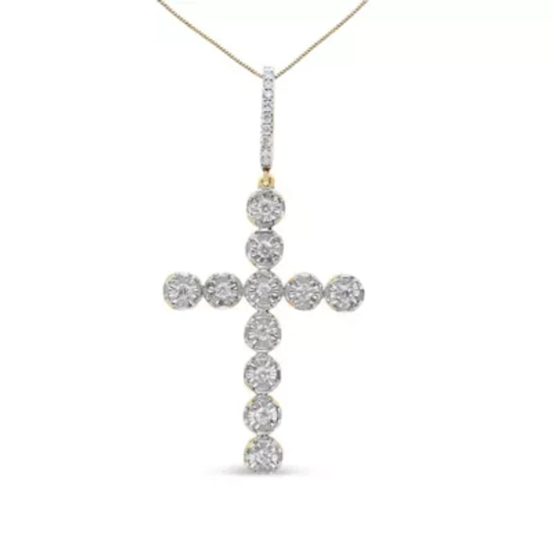 10K Yellow Gold 5/8 Cttw Diamond Cross Pendant for Men - NO CHAIN INCLUDED