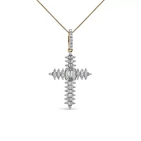 10K Yellow Gold 7/8 Ctw Diamond Zigzag Pattern Cross Pendant - NO CHAIN INCLUDED