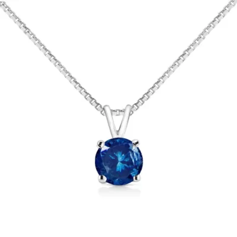 Lab Created 14K White Gold 1/2 Cttw Lab Grown Blue Diamond Solitaire Pendant Necklace - 18"