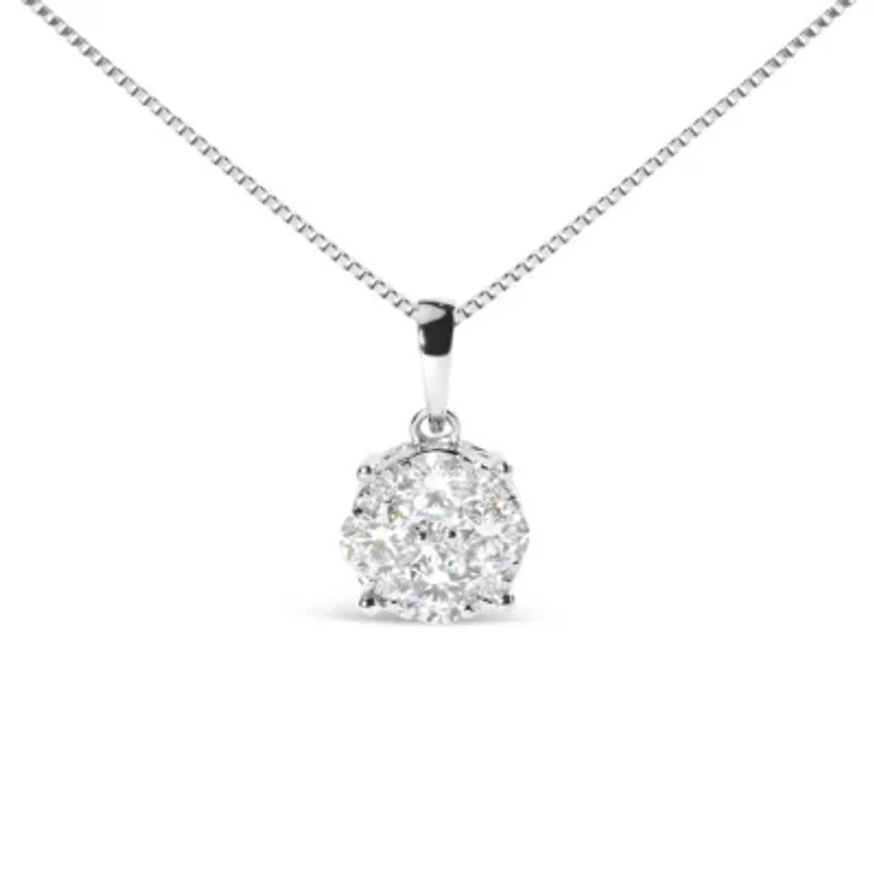 Lab Created 14k White 1.00 Cttw Lab Grown Diamond Cluster Pendant 18" Necklace