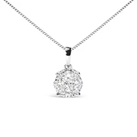 Lab Created 14k White 1.00 Cttw Lab Grown Diamond Cluster Pendant 18" Necklace