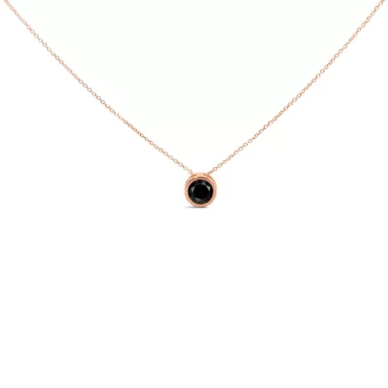 14K Rose Gold 3 1/2 Cttw Bezel-Set Black Diamond Solitaire Pendant Necklace - 18"