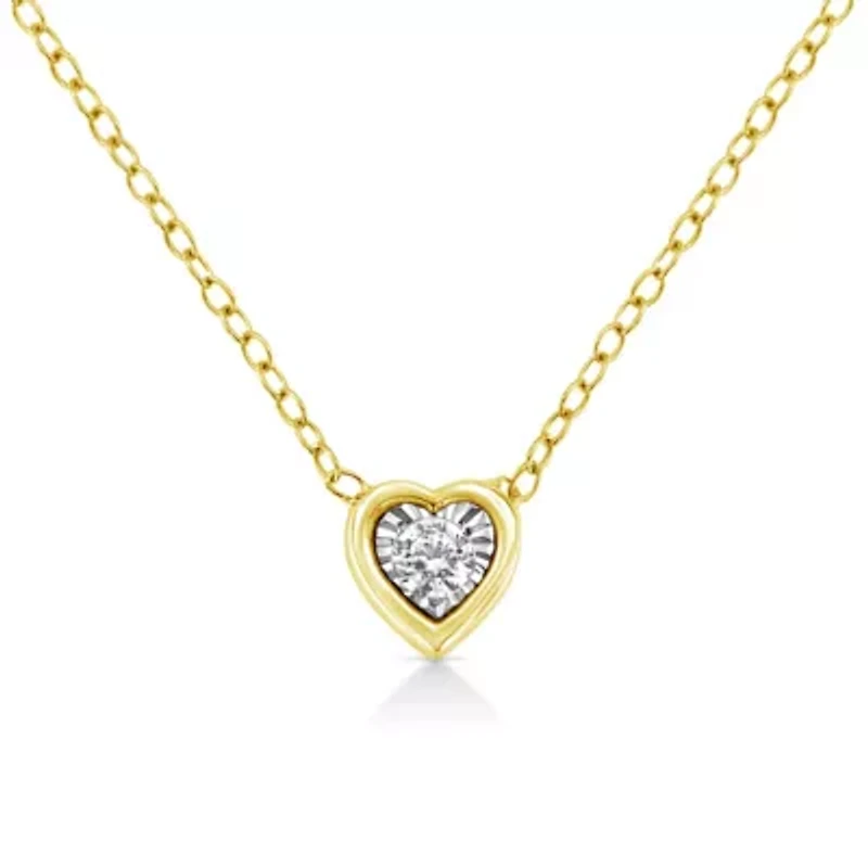 10K Yellow Gold Plated Silver 1/10 Cttw Diamond Heart Shape Pendant Necklace