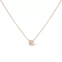 14K Rose Gold Plated Sterling Silver Bezel- Diamond Solitaire Pendant Necklace