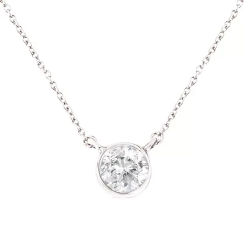 .925 Sterling Silver 1/2 Cttw Diamond Bezel 18" Pendant Necklace
