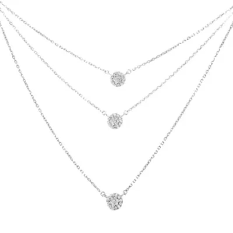 Silver 1/2 Cttw Round Diamond Medallion Multi-Strand Tri Pendant 18" Necklace