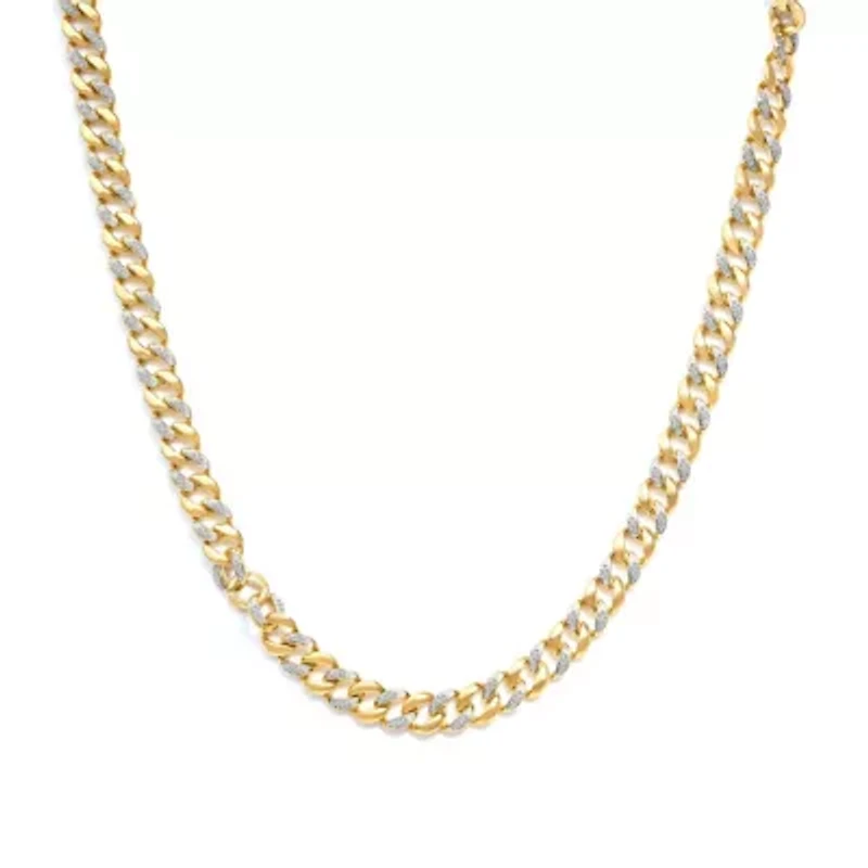 14K Yellow Gold Plated Silver 1.0 Cttw Diamond Cuban Link Necklace - 18" Inches