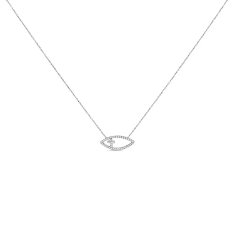 .925 Sterling Silver 1/2 Cttw Diamond Cross and Evil Eye 18" Inch Pendant Necklace