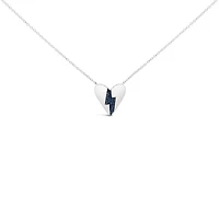 .925 Sterling Silver Blue Diamond Broken Heart Pendant Necklace - 18" Inches