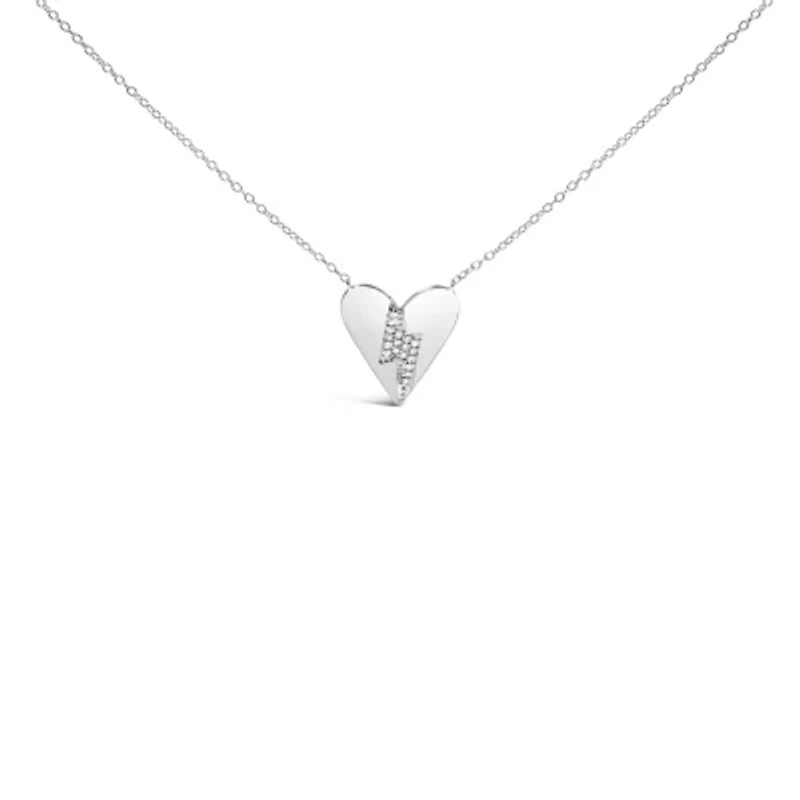 .925 Sterling Silver Diamond Broken Heart Pendant Necklace - 18" Inches