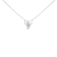 .925 Sterling Silver Diamond Broken Heart Pendant Necklace - 18" Inches