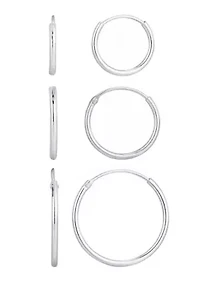 .925 Sterling Silver Set of 3 Endless Hoop Earrings