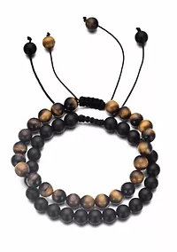 Adjustable Men's Black and Tiger's Eye Bracelet Set