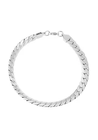 Tarnish Resistant Men's Silver Plated Flat Curb Chain Bracelet