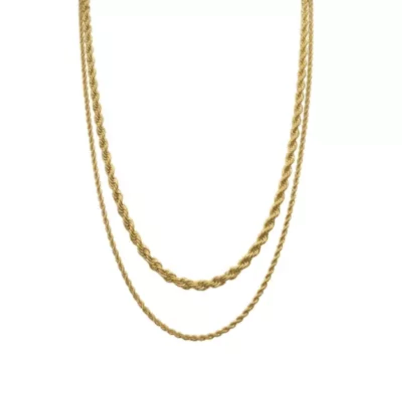 Men's Tarnish Resistant 14k Gold Plated Rope Chain Set