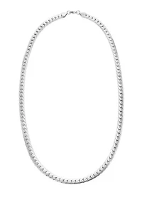 Tarnish Resistant Men's Silver Plated Flat Curb Chain Necklace