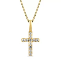 Lab Created Womens Diamond Cross Pendant