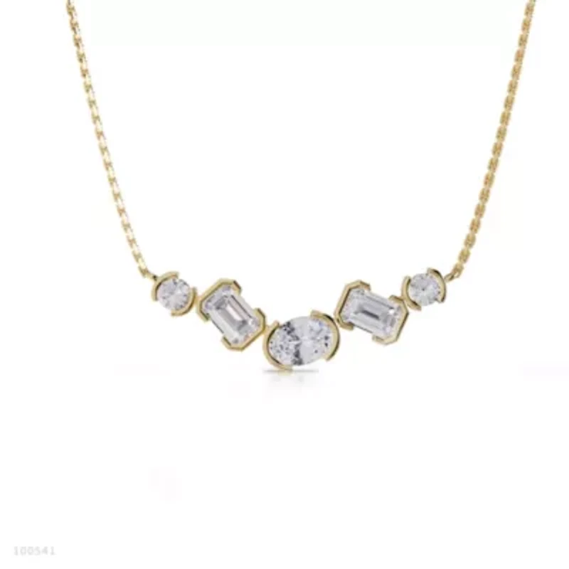 Lab Created 18k Vermeil Plated Silver 2.6 Ct Multi Shape Lab Grown Diamond Pendant Necklace 18"