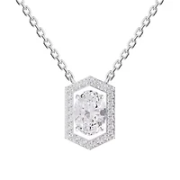 Lab Created Sterling Silver 2 ct Oval Cut Lab Grown Diamond Pendant Necklace 18"