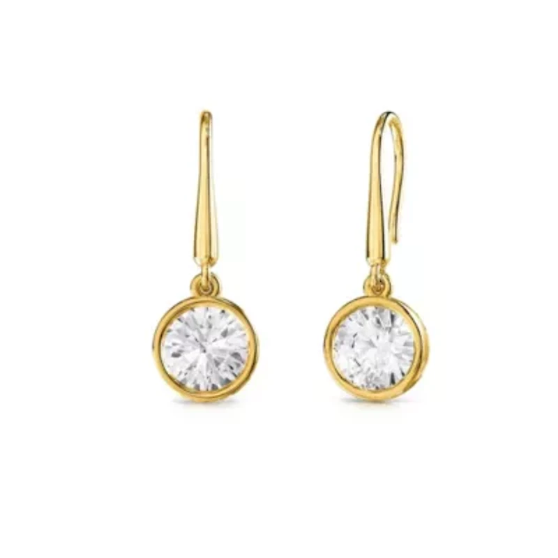 Lab Created 18k Vermeil Plated Silver 2 Ct Round Lab Grown Diamond Drop & Dangle Earrings