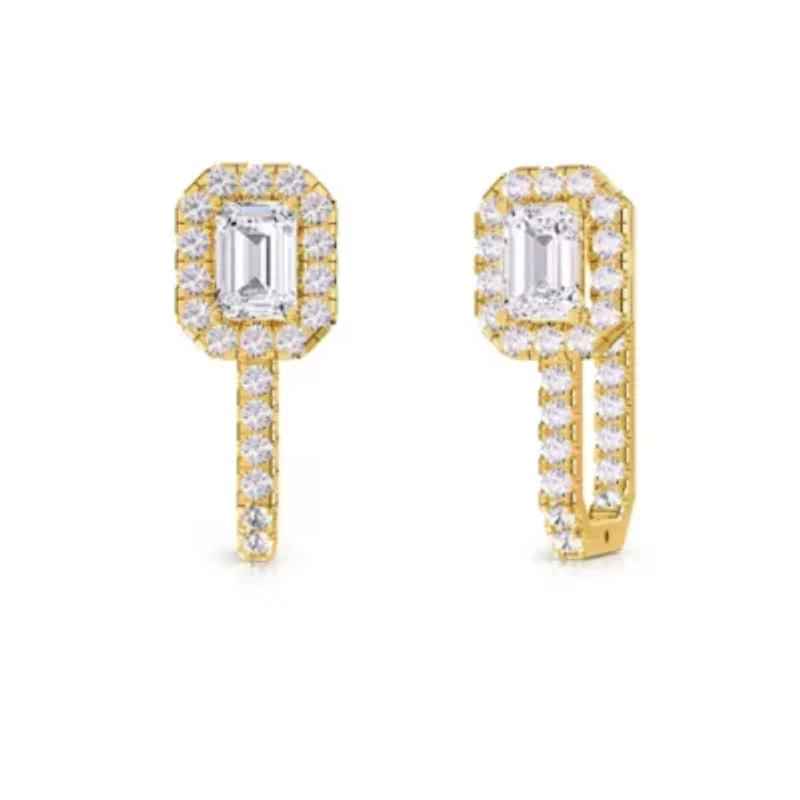 Lab Created 18k Vermeil Plated Silver 3.20 Ct Radiant Cut Lab Grown Diamond Hoop Earrings