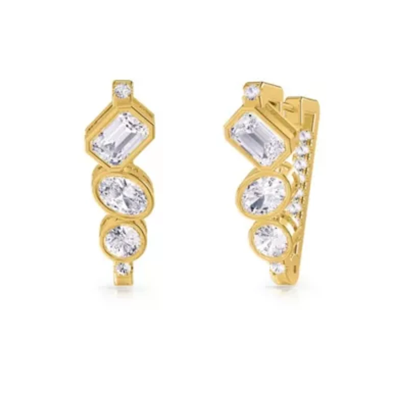 Lab Created 18k Vermeil Plated Silver 3.25 Ct Multi Shape Lab Grown Diamond Fancy Hoop Earrings