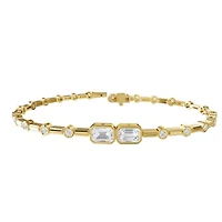 Lab Created 18k Vermeil Plated Silver 2.25 ct Radiant Cut Lab Grown Diamond Bangle Bracelet 7"