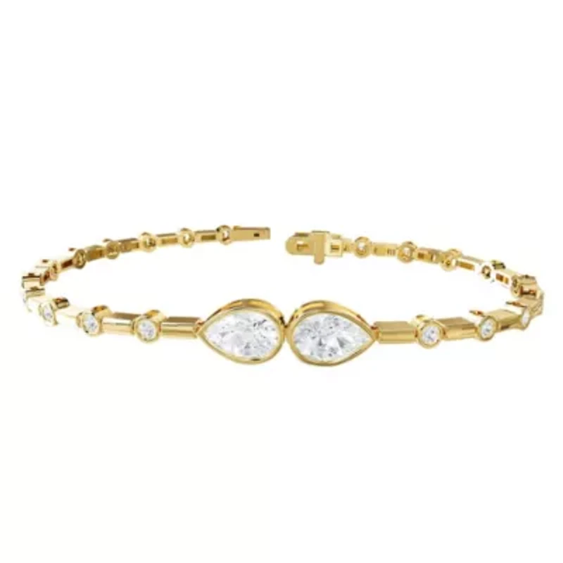 Lab Created 18k Vermeil Plated Silver 2.5 ct Pear Cut Lab Grown Diamond Bangle Bracelet 7"