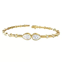 Lab Created 18k Vermeil Plated Silver 2.5 ct Pear Cut Lab Grown Diamond Bangle Bracelet 7"
