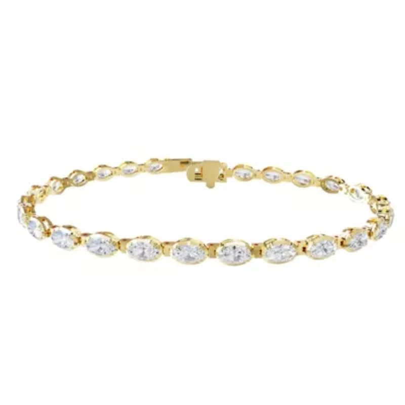 Lab Created 18k Vermeil Plated Silver 4.8 ct Oval Cut Lab Grown Diamond Tennis Bracelet 7"