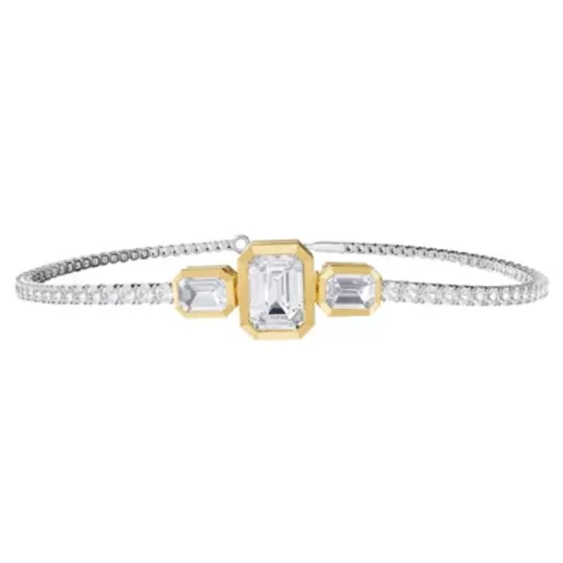 Lab Created 14k Two-tone Gold 5 Radiant Cut Lab Grown Diamond Tennis Bracelet 7"