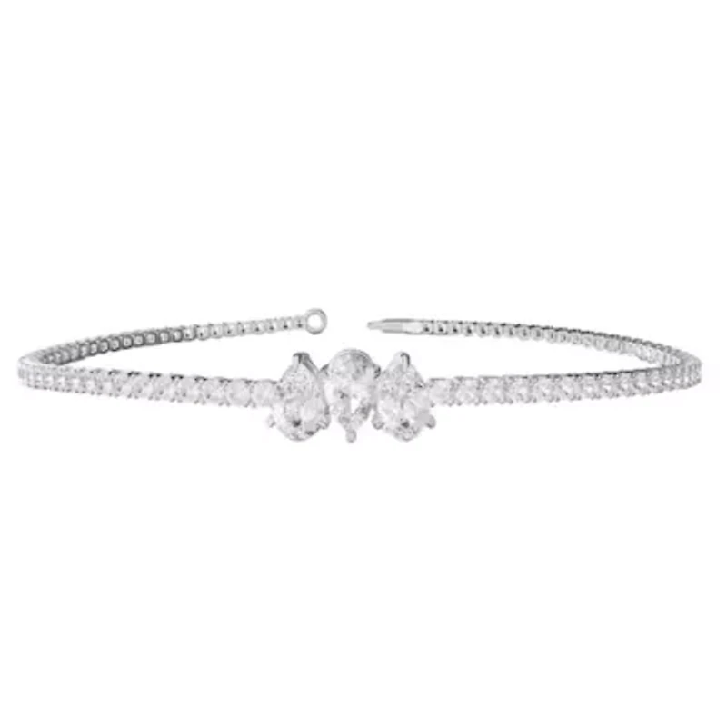 Lab Created Sterling Silver 2.75 Ct Pear Cut Lab Grown Diamond Bangle Bracelet 7"
