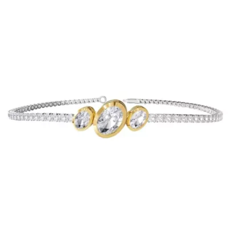 Lab Created 14k Two-tone Gold 3.9 Ct Oval Cut Lab Grown Diamond Bangle Bracelet 7"