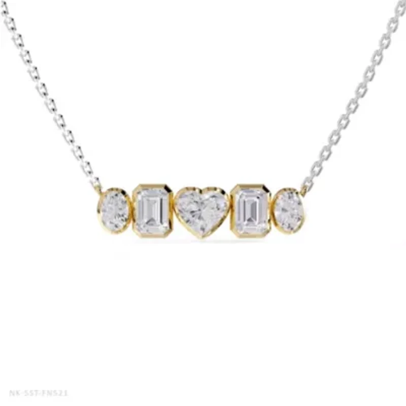 Lab Created 14k Two-tone Gold 3.6 Ct Multi Shape Lab Grown Diamond Pendant Necklace 18"