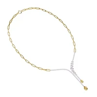 Lab Created Sterling Silver Two-tone 3.8 Ct Pear Cut White & Yellow Lab Grown Diamond Drop Necklace 18"