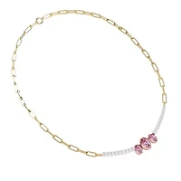 Lab Created Sterling Silver Two-tone 4.5 Ct Round & Oval Cut White & Pink Lab Grown Diamond Necklace 18"