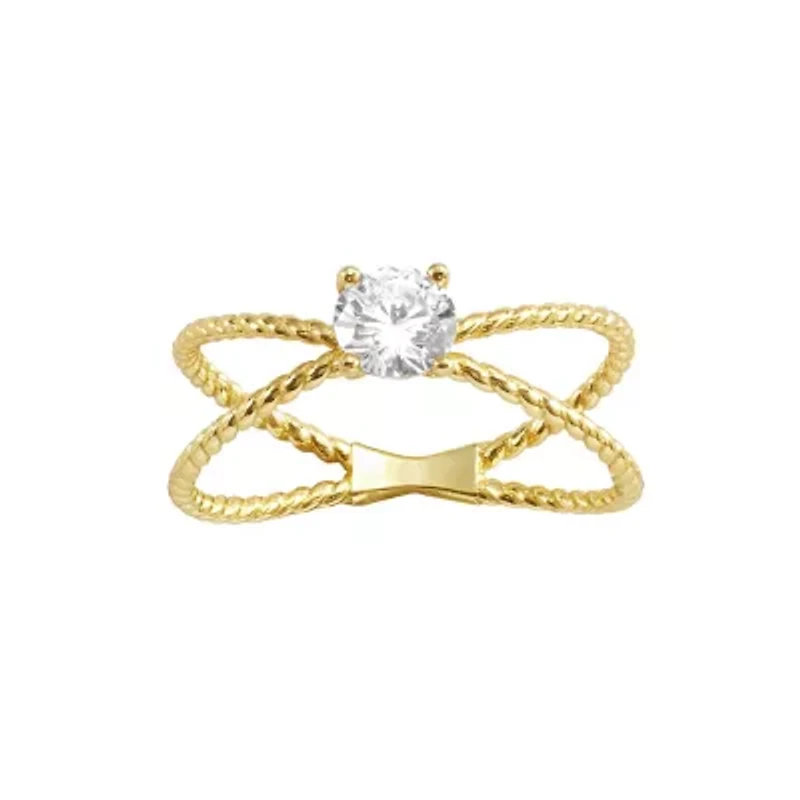 Gold Over Sterling Silver 5mm Round Cubic Zirconia Twisted Band Ring