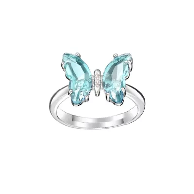 Silver Plated Crystal Butterfly Ring with Cubic Zirconia