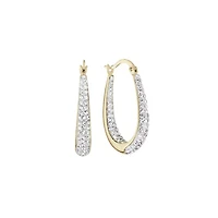 Gold Plated 1.1IN Crystal Inside and Out Oval Hoop Earrings