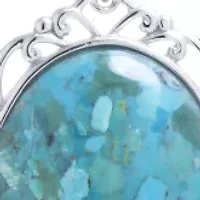 Sterling Silver 18in. Genuine Turquoise Oval Filigree Pendant Necklace