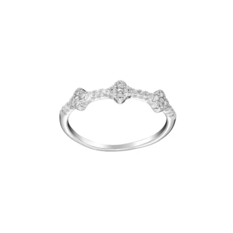 Sterling Silver Cubic Zirconia 3 Flower Ring Size 8