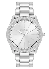 Steve Madden Women's Coin Edge Silver-Tone Alloy Metal Bracelet Watch, 36mm