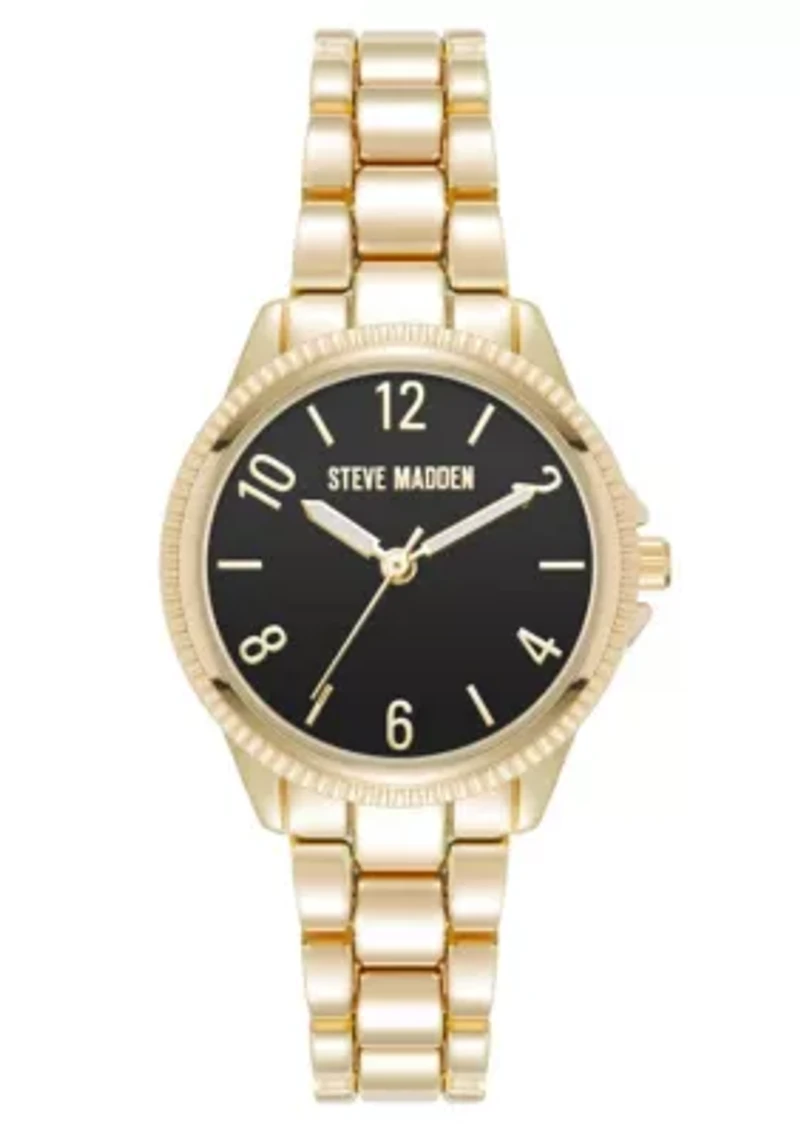 Steve Madden Women's Everyday Black and Gold-Tone Alloy Metal Bracelet Watch, 30mm