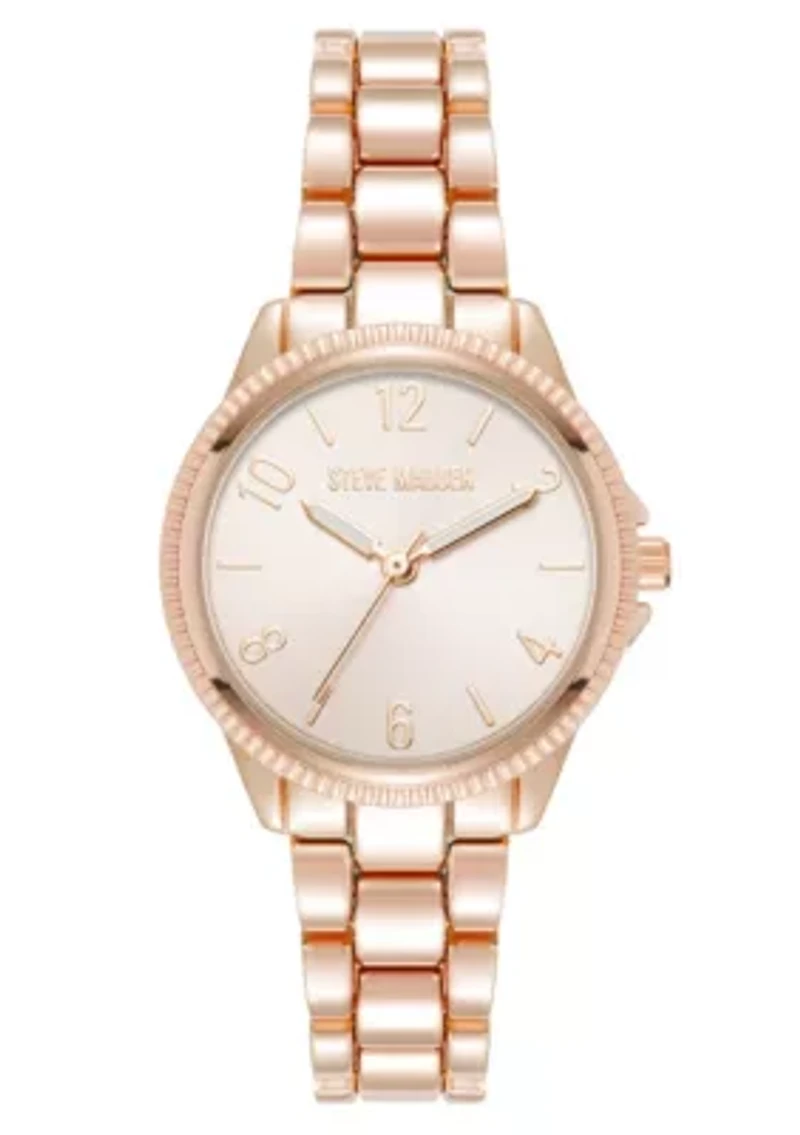 Steve Madden Women's Everyday Rose Gold-Tone Alloy Metal Bracelet Watch, 30mm