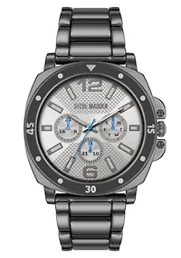 Steve Madden Men's Polished Black Alloy Metal Watch, 45mm