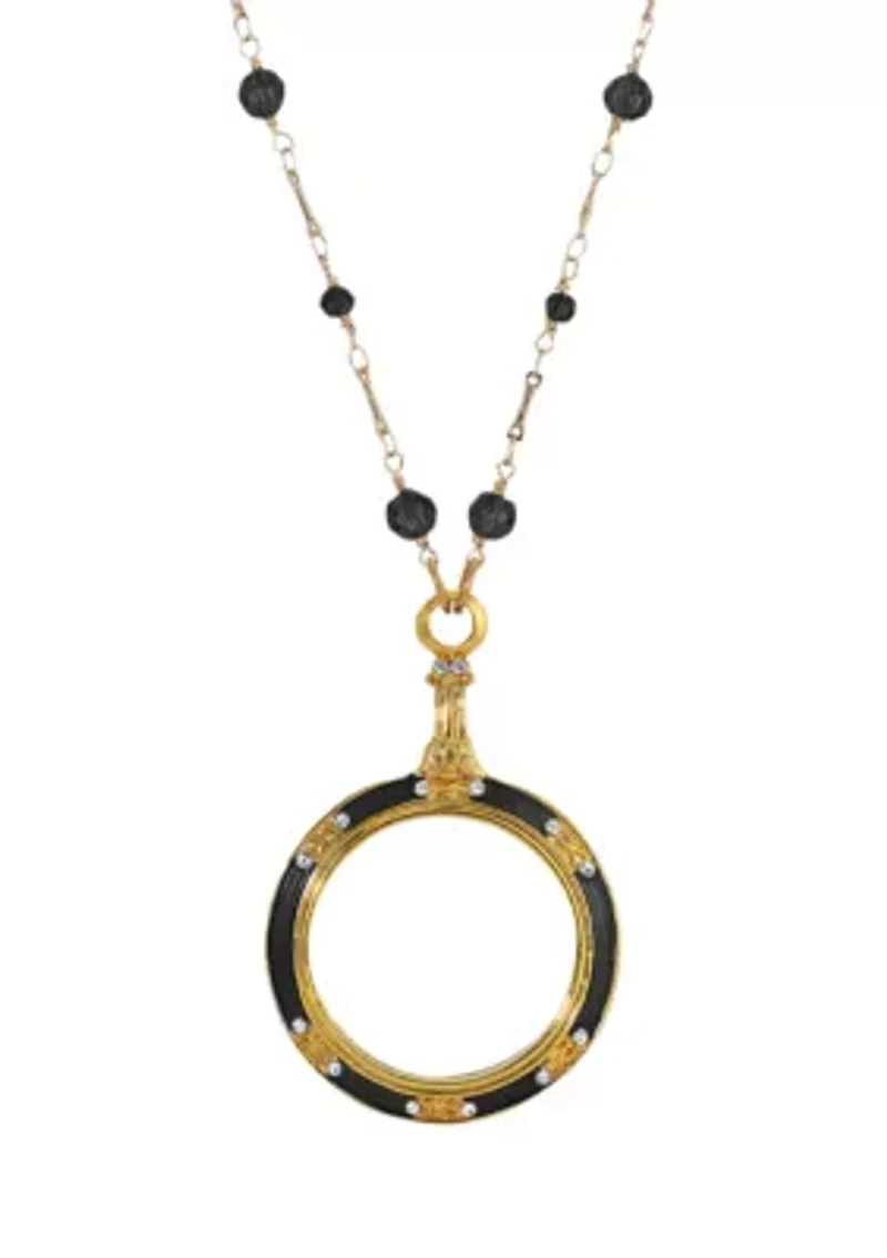 Gold Tone Magnifier Beaded Necklace